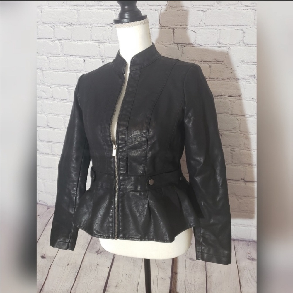 Baccini Vegan peplum leather jacket in EUC!